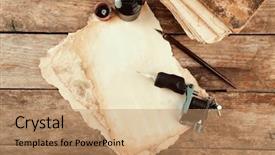  Presentation with old paper ink - Colorful slide deck enhanced with paper and bottle of ink backdrop and a coral colored foreground