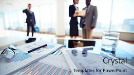  Presentation with electronic - Presentation design with paper and electronic business documents background and a  colored foreground