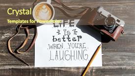  Presentation with pen laptop coffee cup clips - Cool new PPT theme with paper and retro camera life backdrop and a  colored foreground