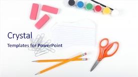  Presentation with school - Beautiful slides featuring paper and school office supplies backdrop and a  colored foreground