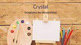  Presentation with clean - Presentation design having paper and wooden artists palette background and a coral colored foreground