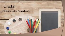  Presentation with clean - Audience pleasing presentation theme consisting of paper and wooden artists palette backdrop and a coral colored foreground