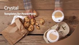  Presentation with cartoon kids holding hands - Presentation design with paper bag - female hands holding cup background and a tawny brown colored foreground