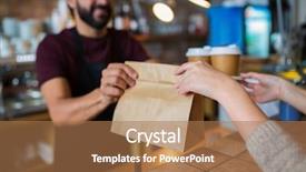  Presentation with coffee shop - Theme consisting of paper bag - small business people and service background and a coral colored foreground