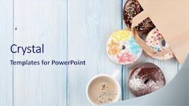  Presentation with donuts chocolate - Colorful slide deck enhanced with paper bag and coffee backdrop and a sky blue colored foreground