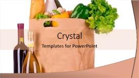  Presentation with paper bag - PPT theme featuring paper bag with vegetables background and a coral colored foreground