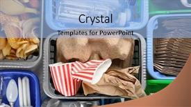 Presentation with paper battery - Slides with paper battery - many containers with garbage top background and a light blue colored foreground