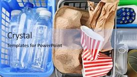 Presentation with paper battery - Colorful theme enhanced with paper battery - many containers with garbage top backdrop and a light blue colored foreground