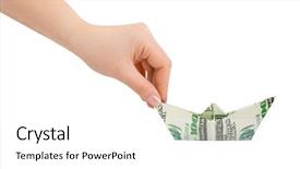  Presentation with waiter hand in white glove - Beautiful slide deck featuring paper boat - hand and money ship isolated backdrop and a white colored foreground