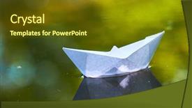  Presentation with paper boat children play - Amazing slide deck having paper boat on the water backdrop and a tawny brown colored foreground