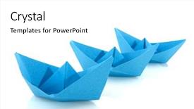  Presentation with closeup of a paper boat - Beautiful slides featuring paper boats in blue isolated backdrop and a  colored foreground