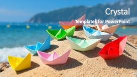  Presentation with boats - PPT layouts with paper boats in the sand background and a teal colored foreground
