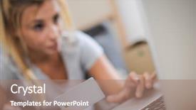  Presentation with pretty girl - Theme having blonde girl using a laptop background and a coral colored foreground