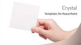  Presentation with paper - Slide set with paper-card-in-woman-hand background and a white colored foreground