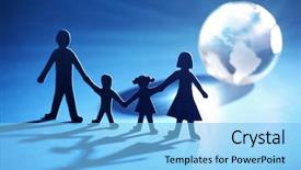  Presentation with global safety - Presentation theme enhanced with paper chain family standing holding background and a light blue colored foreground