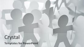  Presentation with crowd - Slide set featuring paper chain people holding hands background and a light gray colored foreground