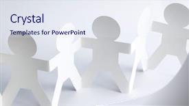  Presentation with team hands - PPT theme consisting of paper chain people holding hands background and a sky blue colored foreground