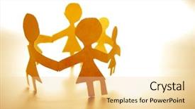  Presentation with chain - Audience pleasing PPT theme consisting of paper-chain people holding hands backdrop and a blonde colored foreground