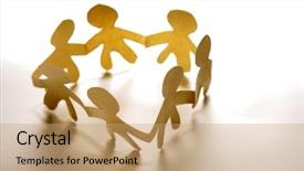  Presentation with cutout paper people standing around globe holding hands - Amazing presentation having paper-chain people holding hands backdrop and a  colored foreground