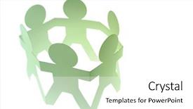  Presentation with cutout paper people standing around globe holding hands - Colorful slide deck enhanced with paper chain people holding hands backdrop and a white colored foreground