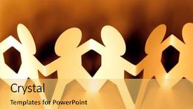  Presentation with holding hands - PPT theme featuring paper chain people holding hands background and a yellow colored foreground