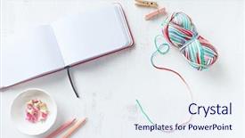  Presentation with notebook paper - Cool new PPT theme with multicolored cotton yarn notebook pink backdrop and a sky blue colored foreground