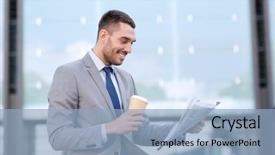  Presentation with office newspaper - Slides having paper coffee cup and newspaper background and a light blue colored foreground