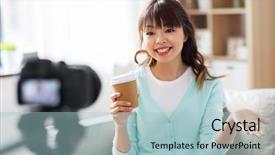  Presentation with blog - Amazing slide set having paper computer records - blogging technology videoblog and people backdrop and a light blue colored foreground