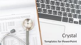  Presentation with prescription - Slide set consisting of paper computer records - stethoscope and prescription on laptop background and a white colored foreground