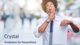  Presentation with afro - Slides featuring afro american man holding blank paper contract over isolated background serious face thinking about question very confused idea background and a sky blue colored foreground