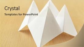  Presentation with fortune cookie game - Amazing PPT theme having paper cootie catcher fortune telling backdrop and a lemonade colored foreground