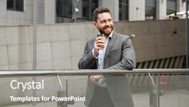  Presentation with business concepts photo - Beautiful presentation theme featuring paper cup - photo of bearded business man backdrop and a  colored foreground