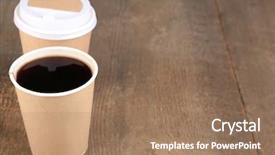  Presentation with coffee cup - PPT theme consisting of paper cup of coffee on wooden table background and a coral colored foreground