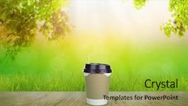  Presentation with coffee cup - Slide set enhanced with paper cup of coffee on wood table in nature background and a gold colored foreground