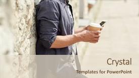  Presentation with information communication technology - Slide set consisting of paper cup on city street background and a  colored foreground