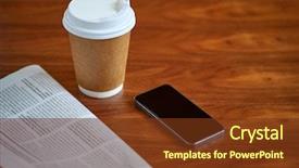  Presentation with mass media - Amazing presentation theme having paper cup smartphone and newspaper backdrop and a tawny brown colored foreground