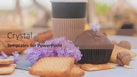  Presentation with pastries - Presentation design featuring paper-cup-with-assorted-pastries background and a coral colored foreground
