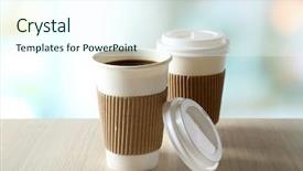  Presentation with paper cups - Beautiful PPT layouts featuring paper cups of coffee on table on bright background backdrop and a cool aqua colored foreground