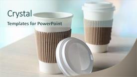  Presentation with paper cups - Presentation design having paper cups of coffee on table on bright background background and a cool aqua colored foreground