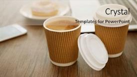  Presentation with coffee donuts - Audience pleasing presentation theme consisting of paper cups of coffee backdrop and a soft green colored foreground
