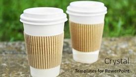  Presentation with paper cups - Amazing PPT theme having paper cups on gray stone outdoors backdrop and a coral colored foreground