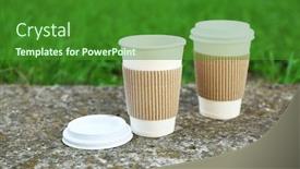  Presentation with paper cups - Presentation with paper cups on gray stone outdoors background and a forest green colored foreground