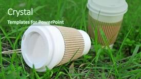  Presentation with paper cups - Beautiful slides featuring paper cups on green grass background backdrop and a forest green colored foreground
