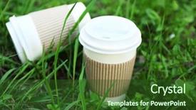  Presentation with paper cups - Slide set consisting of paper cups on green grass background background and a tawny brown colored foreground