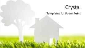  Presentation with family tree reunion - Amazing PPT theme having paper cut of family house backdrop and a white colored foreground