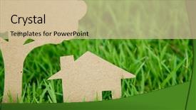  Presentation with spring tree - Audience pleasing presentation theme consisting of paper cut of house backdrop and a soft green colored foreground