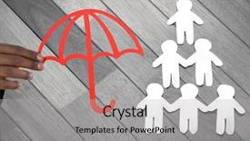  Presentation with umbrella - Beautiful slide deck featuring paper cut out figures backdrop and a light gray colored foreground