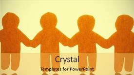  Presentation with yellow paper - Colorful PPT theme enhanced with paper cut out human chain backdrop and a yellow colored foreground