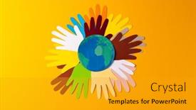  Presentation with humanitarian aid - Presentation design enhanced with paper-cut-out-of-multi background and a gold colored foreground