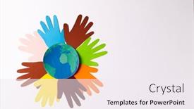  Presentation with humanitarian aid - PPT theme with paper-cut-out-of-multi background and a sky blue colored foreground